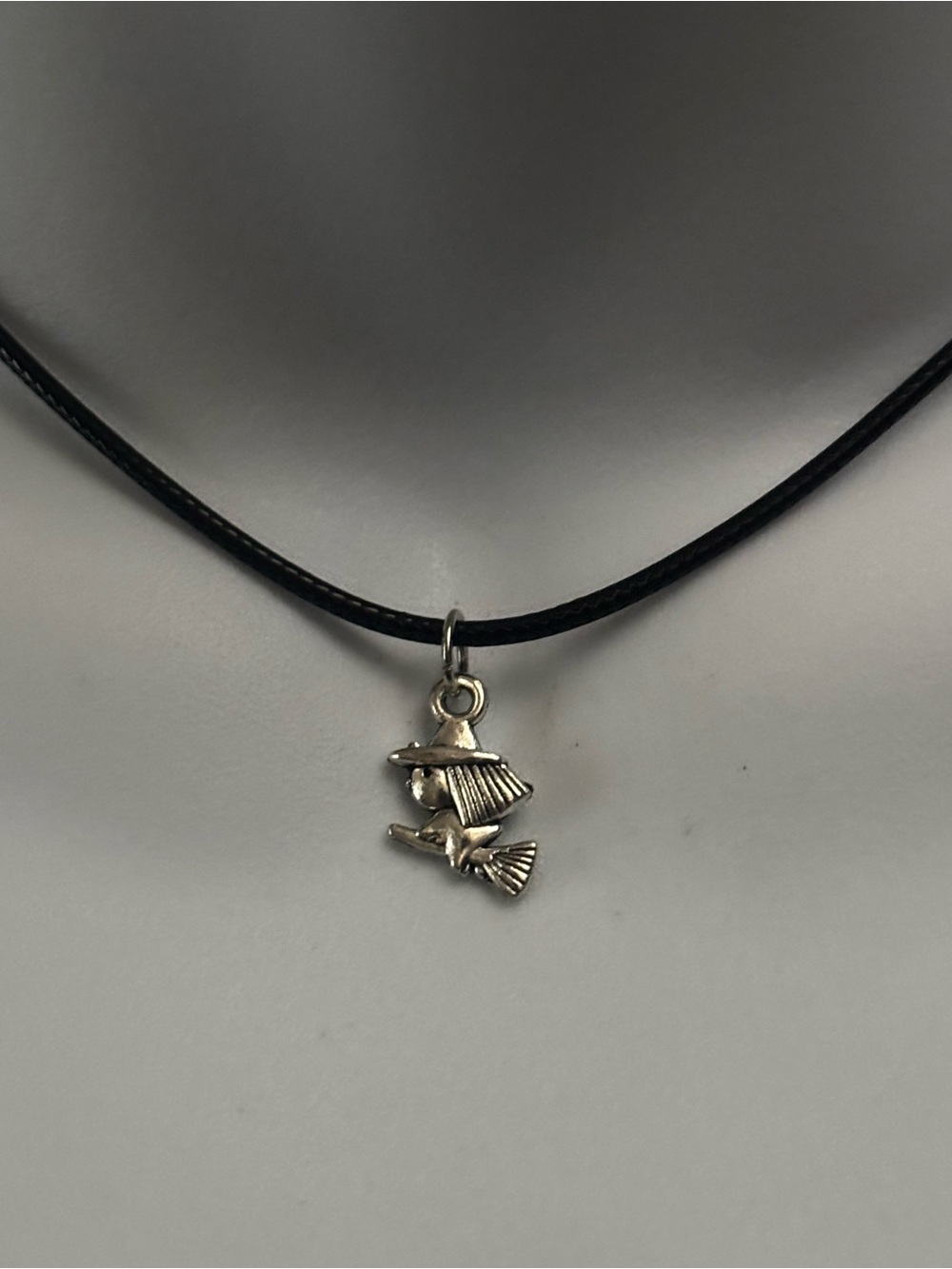 Silver Witch Adjustable Black Cord Charm Necklace